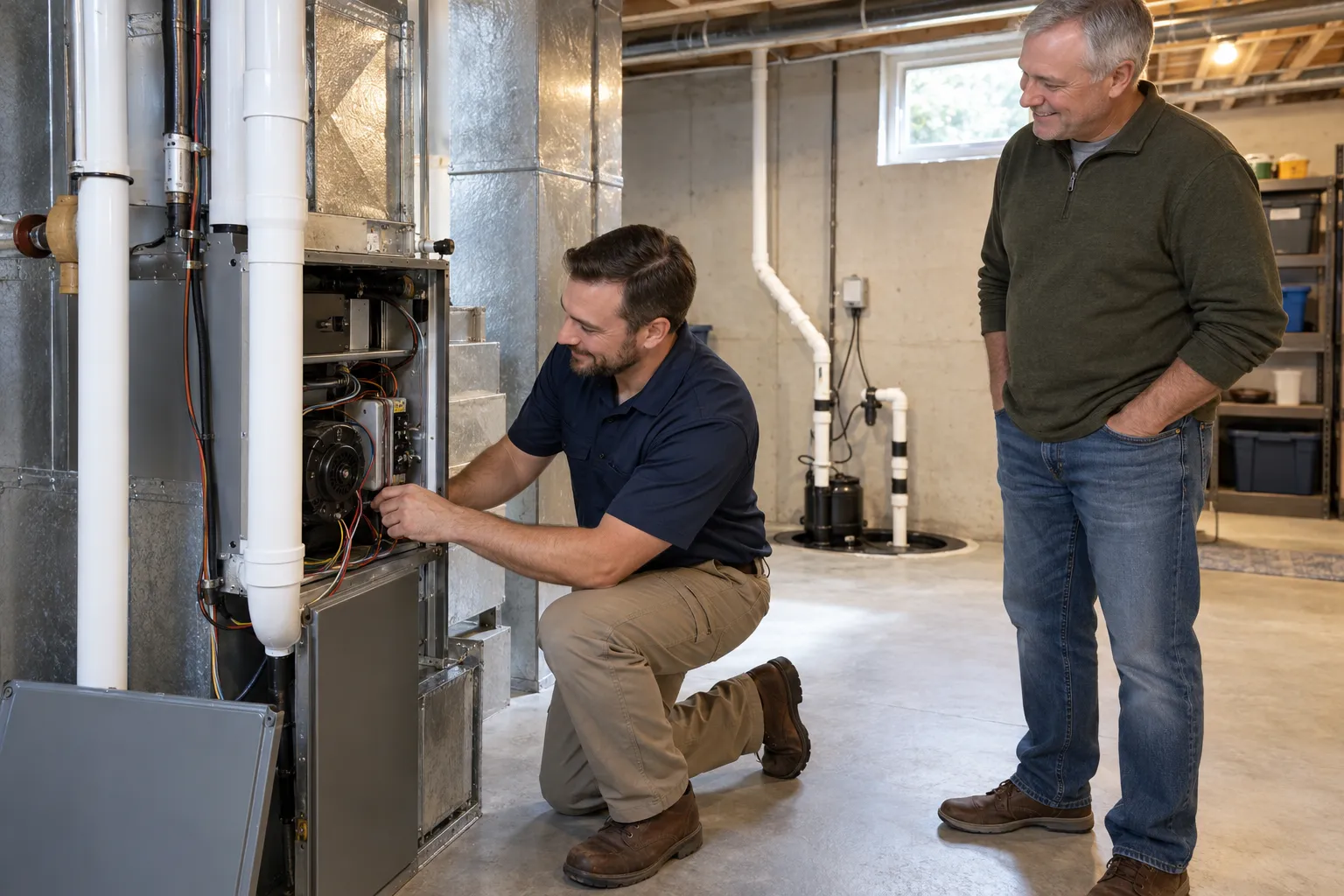 A provider checking an indoor AC coil for a homeowner in the Romeo area